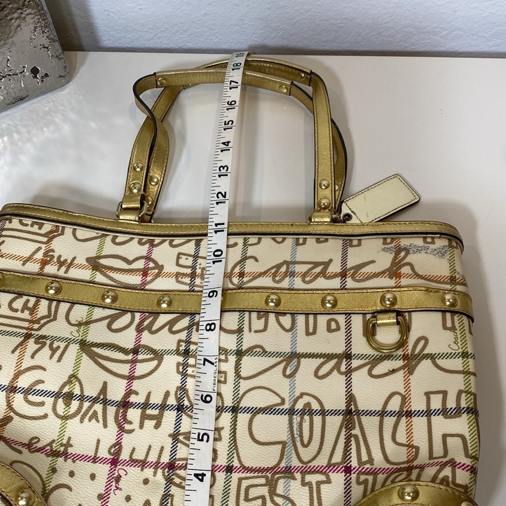 COACH LIMITED EDITION Heritage Cream/Gold Graffiti Tattersall Tote F13188 - Picture 16 of 16